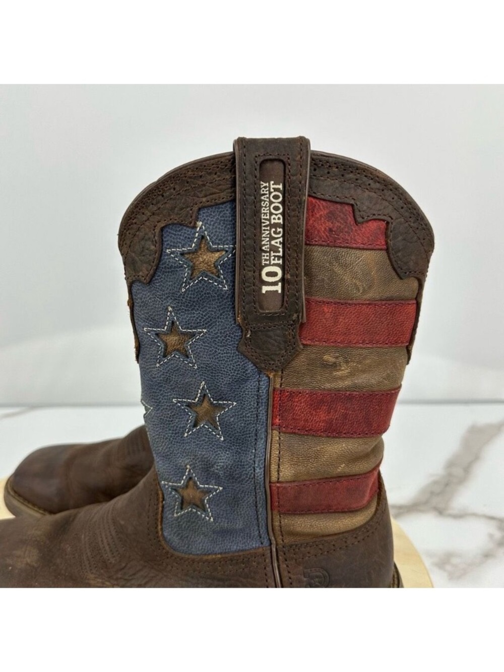 Durango Brown Boots with Red & Blue Flag Shaft
